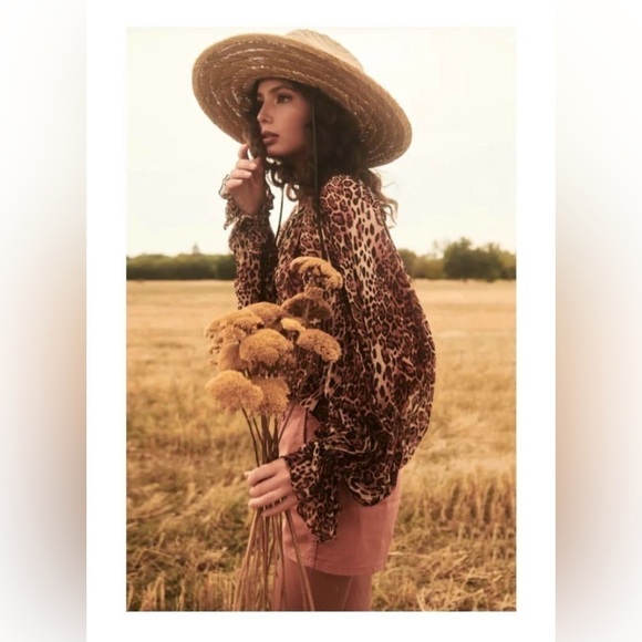 mechora Tops - Mechora Womens Chiffon Animal Print Peggy Printed Blouse Brown Size Small